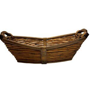 Vintage French Farmhouse Large Wicker Reed Harvest Basket With Handles 18" x 6.5